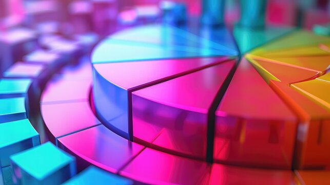 Abstract 3D pie charts with segmented data, illustrating financial distribution.