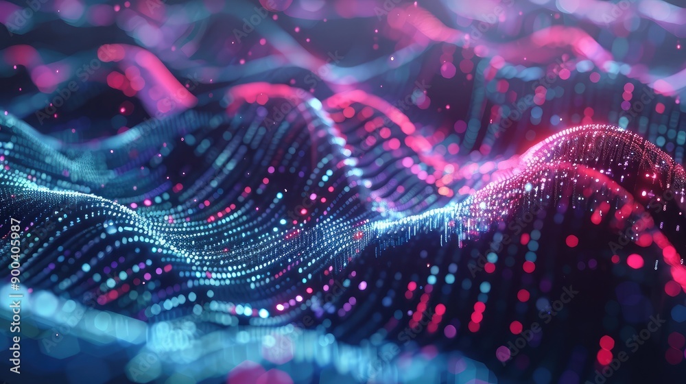 Poster abstract 3d waveforms with business metrics, symbolizing dynamic business environments.