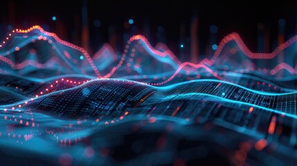 Futuristic 3D chart with rising lines, representing business growth and performance.