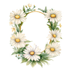 Obraz premium daisy oval frame clipart chic illustrations multilayered collages luxurious fabrics soft watercolours isolated on transparent background