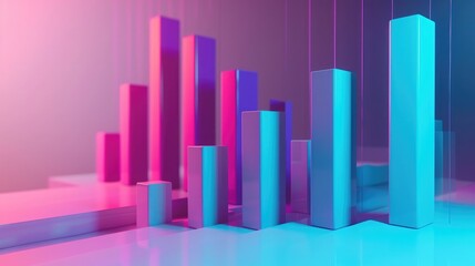 3D bar charts with rising columns, symbolizing business performance and success.