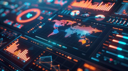 Obraz premium 3D business dashboard with interactive elements, symbolizing real-time business monitoring.