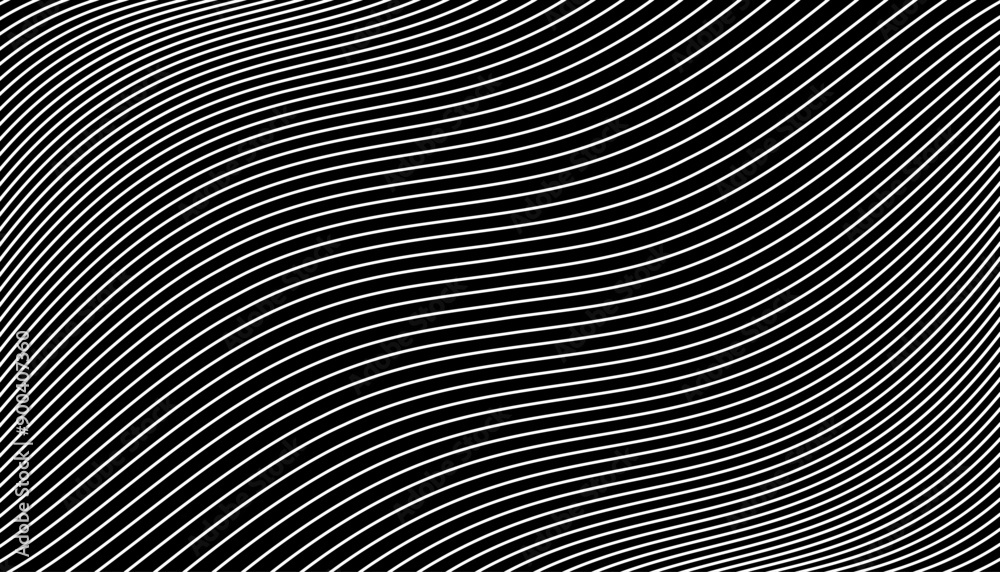Poster Diagonal wave lines black pattern, striped seamless texture with slanted lines, line background