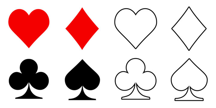 Card suit icon set, playing cards symbols signs