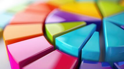 3D financial pie charts with vibrant colors, illustrating financial distribution.