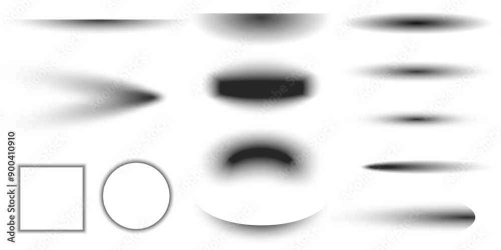 Poster Transparent oval gray shadows with soft edges isolated set. Design effect with different light illumination angles