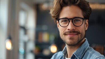 Fototapeta premium Portrait of a Handsome Young Man Wearing Glasses