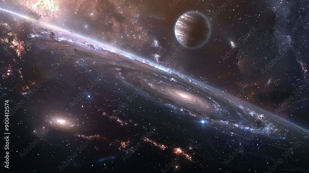 Wall mural an outer space background with a stunning view of distant galaxies, stars, and nebulae. the scene is
