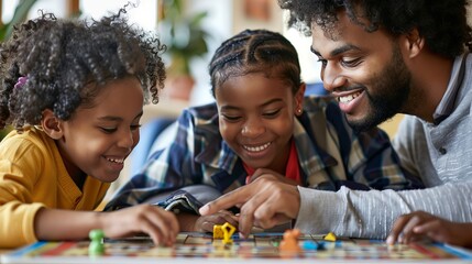Parents and children playing a board game together on Parents' Day