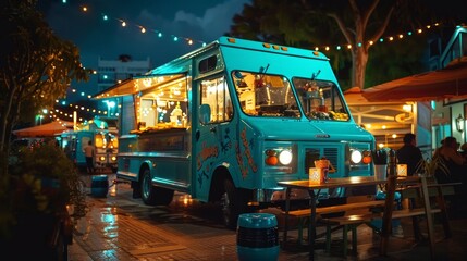 Obraz premium The rise of food trucks has brought gourmet meals to the streets. These mobile kitchens offer a diverse range of cuisines and creative dishes.