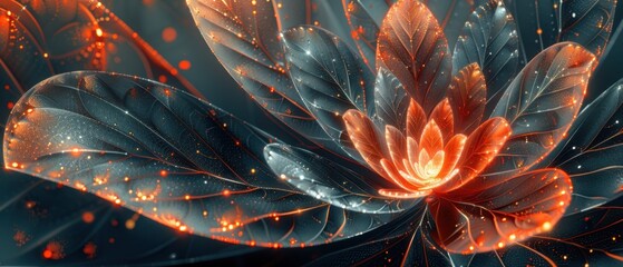 Abstract digital illustration of a vibrant, luminous flower with intricate details and glowing elements, creating a mesmerizing visual effect.