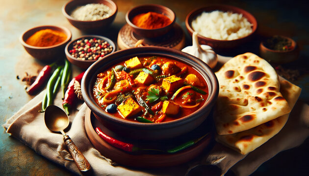 Authentic Indian Food, Spicy  paneer masala and gee Paratha Aromatic Flavors, Exquisite Cuisine and Unforgettable Taste, Generative AI.