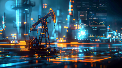 Futuristic Digital Oil Pumpjack with Data Visualization