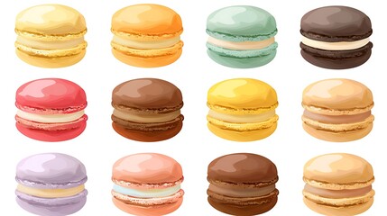 Collection of Colorful Macarons with Cream Filling.