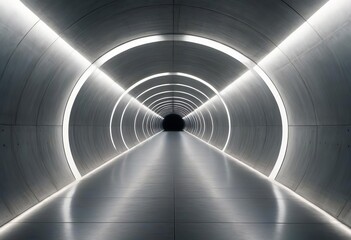 A long, circular tunnel with LED lights