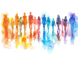 multicolored spectrum silhouettes of people  watercolor. Generative AI,
