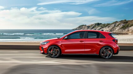 Obraz premium A sporty hatchback from the side, featuring its compact design and dynamic styling. Perfect for urban driving and weekend adventures.