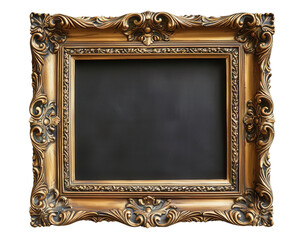 Antique gold frame, horizontal rectangle, oriental motifs, ornate patterns, polished finish, dual background (white and clear), ideal for online use