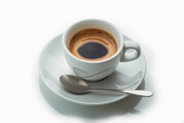 Fototapeta premium A cup of coffee with a spoon on top and saucer, AI