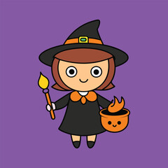 Magic Witches Halloween Vector Illustration.