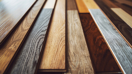 Fototapeta premium Wooden planks of various grains and shades are neatly arranged, showcasing the diverse textures and tones, perfect for woodworking or home improvements.