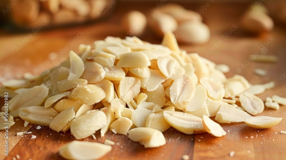 Wall mural Blanching almonds to easily remove their skins before chopping or slivering.