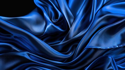 Fototapeta premium Vibrant Blue Satin Fabric Flowing Elegantly in Mid-Air - Perfect for Fashion and Textile Design Concepts