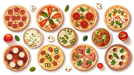 Assortment of Delicious Pizzas with Various Toppings - Perfect for Food Blogs, Restaurant Menus, and Advertising..