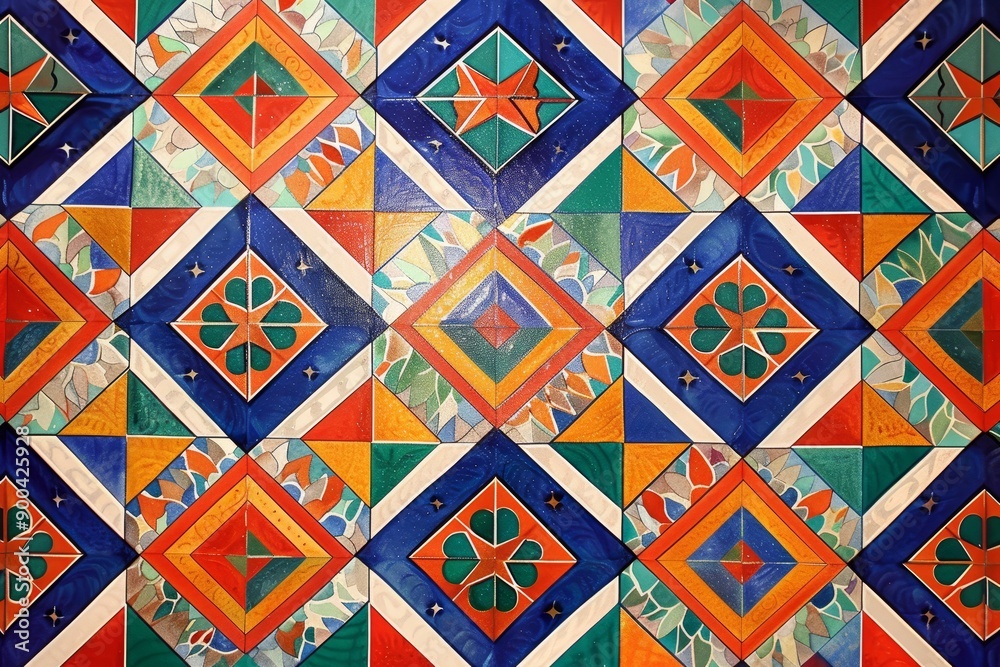 Leinwandbilder tiled floor with pattern of squares, geometric pattern of repeating diamonds and triangles