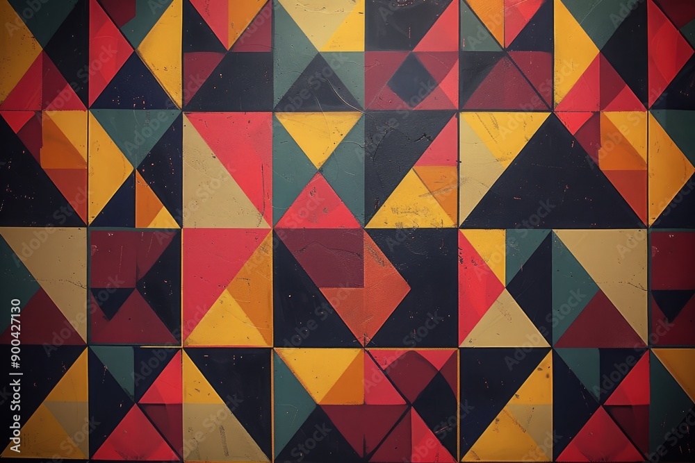 Poster black and white photo of wall with pattern of triangles, geometric pattern with repeating squares and triangles