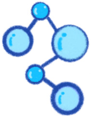 An illustrated diagram featuring icons representing the formulas of chemical elements and molecules