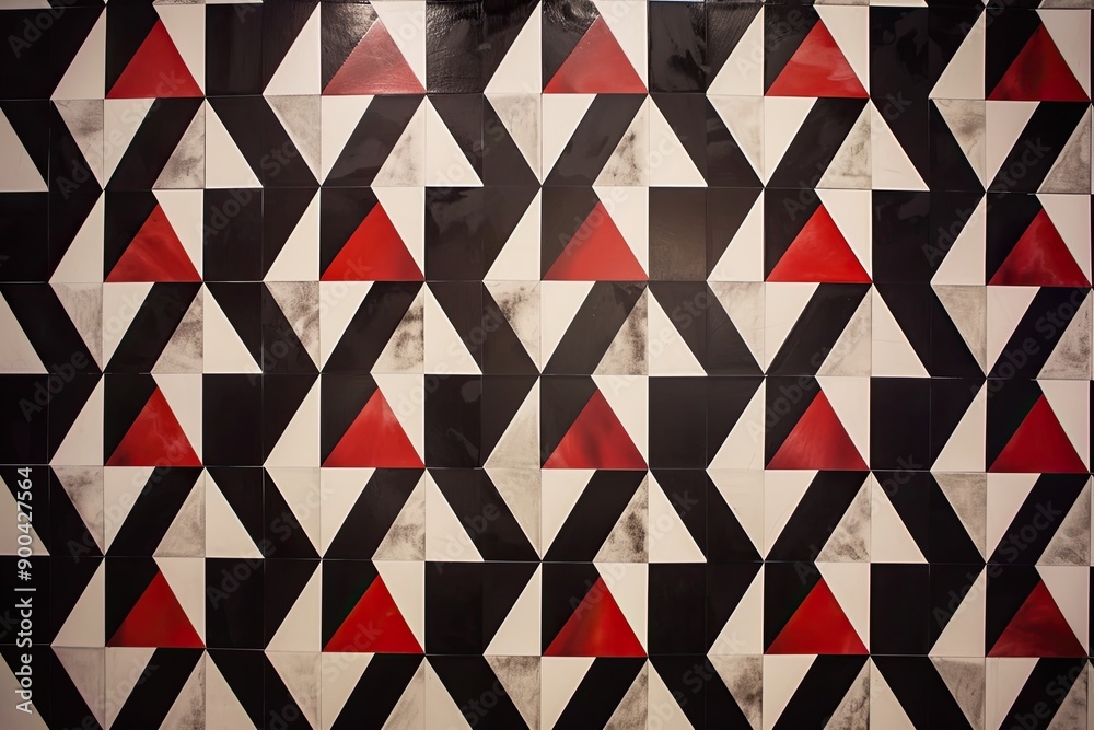 Aufkleber black and white photo of wall with pattern of triangles, geometric pattern with repeating squares and triangles