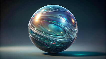 3d render transparent sphere glass bubble with holographic effect on darkk background. AI generated
