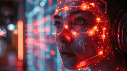 High-Tech Coworking Space with Robotic Assistants and Bioluminescent Decor for Entrepreneurs