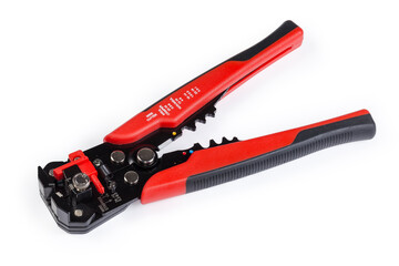 Multifunctional hand wire cutter with insulation strippers on white background
