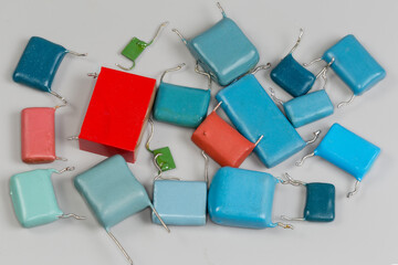 Old film capacitors in rectangular casings and epoxy lacquer coating