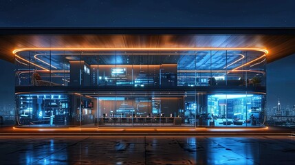 Modern Business Incubator with Interactive Digital Labs and Holographic Mentoring Spaces