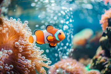 Clownfish Swimming Through Coral Reef
