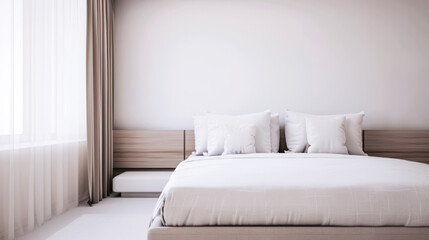 Luxurious hotel room interiors in warm tones with chic decor and natural lighting.