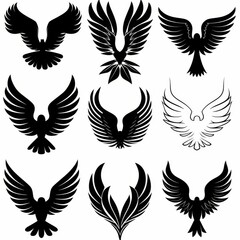 Wings flat icon, angel wings emblem, bird feathers minimal silhouette, pigeon sign, spirituality symbol