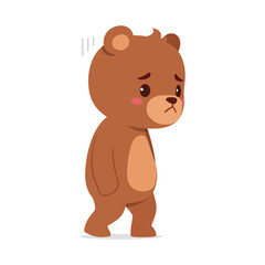 cute little bear walking alone and feeling sad