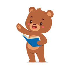 cute little bear read book and feeling happy