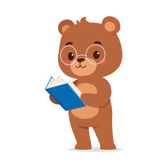 cute little bear read book and feeling happy