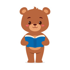 cute little bear read book and feeling happy