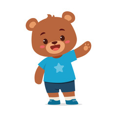 cute little bear waving hand and feeling happy