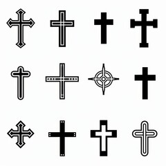 Cross icon, christianity religion symbol, christian sign, cross shape, church emblem, catholicism symbol
