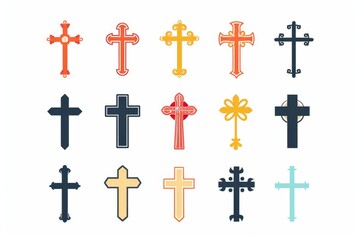 Cross icon, christianity religion symbol, christian sign, cross shape, church emblem, catholicism symbol