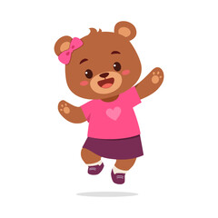 cute little bear jumping and feeling happy