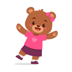 cute little bear waving hand and feeling happy