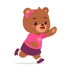 cute little bear run and waving hand and feeling happy